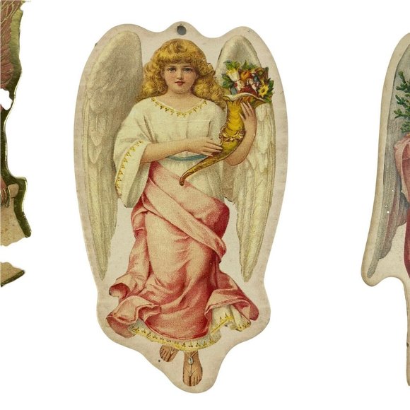 Lot Of 7 Vintage Merrimack 1986 Victorian Style Angel Ornaments Cardboard Cutout - Picture 3 of 12